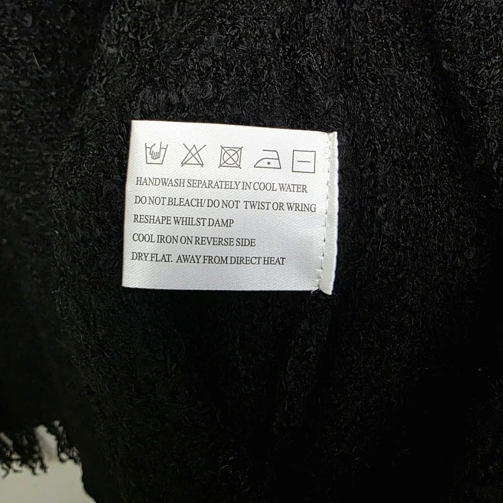GIZEL Black Textured Knit Fringe Poncho Cape Cardigan Coat Warm‎